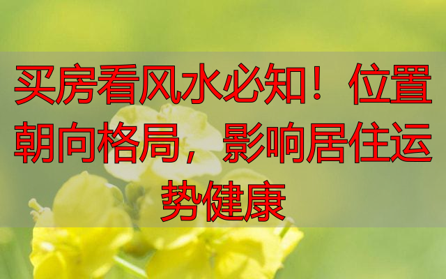 买房看风水必知！位置朝向格局，影响居住运势健康